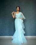 TRENDING ORGANZA PLAIN RUFFLE WORK LEHENGA SAREE WITH STITCHED BLOUSE PARTY WEAR WHOLESALE PRICE ETHNIC GARMENT (25)