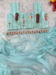 TRENDING ORGANZA PLAIN RUFFLE WORK LEHENGA SAREE WITH STITCHED BLOUSE PARTY WEAR WHOLESALE PRICE ETHNIC GARMENT (25)
