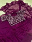 TRENDING ORGANZA PLAIN RUFFLE WORK LEHENGA SAREE WITH STITCHED BLOUSE PARTY WEAR WHOLESALE PRICE ETHNIC GARMENT (31)