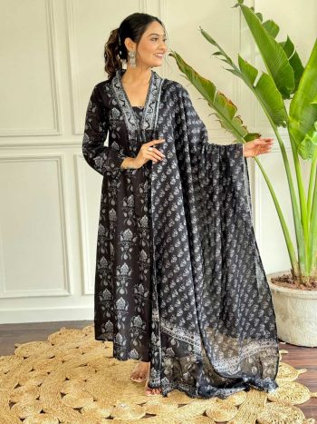 TRENDING PURE COTTON PRINTED TOP BOTTOM WITH DUPATTA BLACK