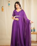 TRENDING RANGOLI SILK HAND MOTI WORK GOWN WITH DUPATTA PURPLE