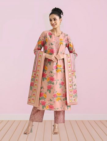 TRENDING RAYON PRINTEDLACE WORK TOP BOTTOM WITH DUPATTA PEACH