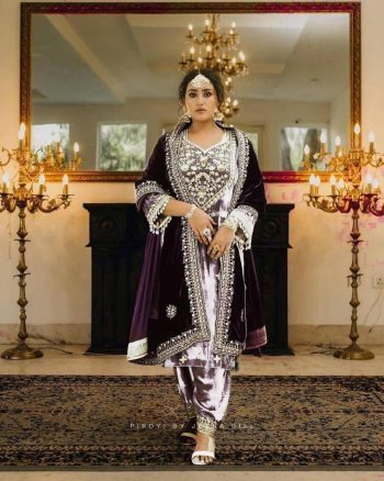 TRENDING VELVET ZARI EMBROIDERY WORK TOP BOTTOM WITH DUPATTA LAVENDER
