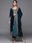 TRENDING VELVET ZARI EMBROIDERY WORK TOP PALAZZO WITH DUPATTA TEAL