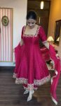 TRENDING VICHITRA SILK EMBROIDERY SEQUENCE WORK GOWN BOTTOM WITH DUPATTA PARTY WEAR WHOLESALE PRICE ETHNIC GARMENT (2)