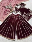 TRENDING VISCOSE VELVET EMBROIDERY SEQUENCE NEEDLE WORK TOP PALAZZO WITH DUPATTA PARTY WEAR WHOLESALE PRICE ETHNIC GARMENT (4)
