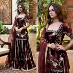 TRENDING VISCOSE VELVET EMBROIDERY SEQUENCE NEEDLE WORK TOP PALAZZO WITH DUPATTA PARTY WEAR WHOLESALE PRICE ETHNIC GARMENT (4)