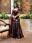 TRENDING VISCOSE VELVET EMBROIDERY SEQUENCE NEEDLE WORK TOP PALAZZO WITH DUPATTA COFFEE