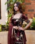 TRENDING VISCOSE VELVET EMBROIDERY SEQUENCE NEEDLE WORK TOP PALAZZO WITH DUPATTA PARTY WEAR WHOLESALE PRICE ETHNIC GARMENT (4)