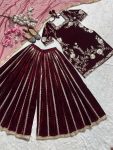 TRENDING VISCOSE VELVET EMBROIDERY SEQUENCE NEEDLE WORK TOP PALAZZO WITH DUPATTA PARTY WEAR WHOLESALE PRICE ETHNIC GARMENT (4)