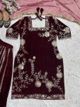 TRENDING VISCOSE VELVET EMBROIDERY SEQUENCE NEEDLE WORK TOP PALAZZO WITH DUPATTA PARTY WEAR WHOLESALE PRICE ETHNIC GARMENT (4)