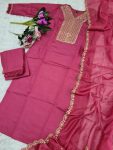 VISCOSE CHANDERI SEQUENCE CODING EMBROIDERY WORK TOP BOTTOM WITH DUPATTA FESTIVE WEAR WHOLESALE PRICE ETHNIC GARMENT (8)