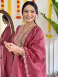VISCOSE CHANDERI SEQUENCE CODING EMBROIDERY WORK TOP BOTTOM WITH DUPATTA FESTIVE WEAR WHOLESALE PRICE ETHNIC GARMENT (8)