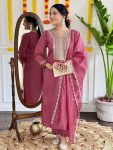 VISCOSE CHANDERI SEQUENCE CODING EMBROIDERY WORK TOP BOTTOM WITH DUPATTA FESTIVE WEAR WHOLESALE PRICE ETHNIC GARMENT (8)