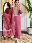 VISCOSE CHANDERI SEQUENCE CODING EMBROIDERY WORK TOP BOTTOM WITH DUPATTA PEACH