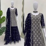 DESIGNER GEORGETTE EMBROIDERY WITH SEQUENCE WORK TOP PALAZZO WITH DUPATTA FESTIVE WEAR WHOLESALE PRICE ETHNIC GARMENT (3)