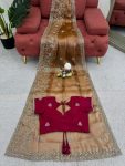 1DESIGNER BURBERRY SILK THREAD WITH SEQUENCE WORK SAREE WITH UNSTITCHED BLOUSE PARTY WEAR WHOLESALE PRICE ETHNIC GARMENT (25)