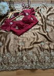 1DESIGNER BURBERRY SILK THREAD WITH SEQUENCE WORK SAREE WITH UNSTITCHED BLOUSE PARTY WEAR WHOLESALE PRICE ETHNIC GARMENT (25)