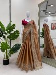 1DESIGNER BURBERRY SILK THREAD WITH SEQUENCE WORK SAREE WITH UNSTITCHED BLOUSE PARTY WEAR WHOLESALE PRICE ETHNIC GARMENT (25)