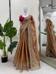 1DESIGNER BURBERRY SILK THREAD WITH SEQUENCE WORK SAREE WITH UNSTITCHED BLOUSE PARTY WEAR WHOLESALE PRICE ETHNIC GARMENT (25)