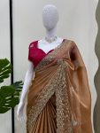 1DESIGNER BURBERRY SILK THREAD WITH SEQUENCE WORK SAREE WITH UNSTITCHED BLOUSE PARTY WEAR WHOLESALE PRICE ETHNIC GARMENT (25)