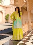 DESIGNER CHINON EMBROIDERY CODING SEQUENCE WORK TOP PALAZZO WITH DUPATTA LEMON
