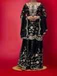 DESIGNER CHINON EMBROIDERY SEQUENCE THREAD WORK TOP PALAZZO WITH DUPATTA BLACK