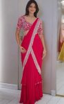 DESIGNER CHINON EMBROIDERY SEQUENCE WORK LEHENGA SAREE WITH STITCHED BLOUSE  RANI