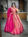 1DESIGNER DHRMAVARAM SILK WEAVING WORK WITH CONTRAST BROAD WEAVING BORDER WORK LEHENGA CHOLI WITH DUPATTA FESTIVE WEAR WHOLESALE PRICE ETHNIC GARMENT (12)