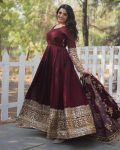 1DESIGNER GEORGETTE EMBROIDERY SEQUENCE DESIGN WORK GOWN BOTTOM WITH DUPATTA FESTIVE WEAR WHOLESALE PRICE ETHNIC GARMENT (19)