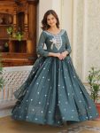 DESIGNER GEORGETTE EMBROIDERY SEQUENCE WORK GOWN WITH DUPATTA GREEN