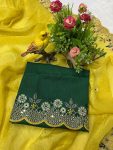 1DESIGNER GOLD CRUNCHY EMBROIDERED WORK OF MULTI THREAD SEQUENCE WITH CUTWORK BORDER SAREE WITH UNSTITCHED BLOUSE FESTIVE WEAR WHOLESALE PRICE ETHNIC GARMENT(57)
