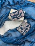 1DESIGNER JIMMY CHOO SILK EMBROIDERY SEQUENCE WOR BORDER AND SEQUENCE BUTTI WORK SAREE WITH UNSTITCHED BLOUSE PARTY WEAR WHOLESALE PRICE ETHNIC GARMENT (17)