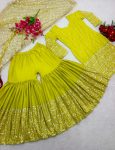 1DESIGNER SATIN SILK SEQUENCE EMBROIDERY WORK TOP SHARARA WITH DUPATTA FESTIVE WEAR WHOLESALE PRICE ETHNIC GARMENT (8)