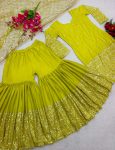 1DESIGNER SATIN SILK SEQUENCE EMBROIDERY WORK TOP SHARARA WITH DUPATTA FESTIVE WEAR WHOLESALE PRICE ETHNIC GARMENT (8)