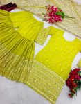 1DESIGNER SATIN SILK SEQUENCE EMBROIDERY WORK TOP SHARARA WITH DUPATTA FESTIVE WEAR WHOLESALE PRICE ETHNIC GARMENT (8)