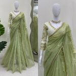 1DESIGNER TWILL NET THREAD SEQUENCE WORK SAREE WITH STITCHED BLOUSE PARTY WEAR WHOLEASLE PRICE ETHNIC GARMENT (19)