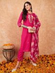 DESIGNER VISCOSE CHANDERI SEQUENCE EMBROIDERY WORK TOP BOTTOM WITH DUPATTA RANI