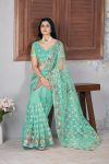 1FANCY BUTTERFLY NET EMBROIDERY MULTI THREAD CHAIN STITCH WORK SAREE WITH UNSTITCHED BLOUSE PARTY WEAR WHOLESALE PRICE ETHNIC GARMENT (32)