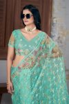 1FANCY BUTTERFLY NET EMBROIDERY MULTI THREAD CHAIN STITCH WORK SAREE WITH UNSTITCHED BLOUSE PARTY WEAR WHOLESALE PRICE ETHNIC GARMENT (32)