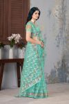 1FANCY BUTTERFLY NET EMBROIDERY MULTI THREAD CHAIN STITCH WORK SAREE WITH UNSTITCHED BLOUSE PARTY WEAR WHOLESALE PRICE ETHNIC GARMENT (32)