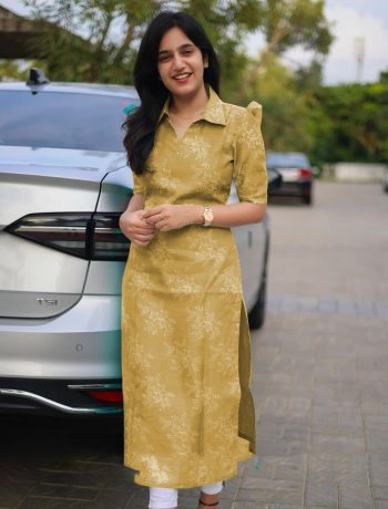 FANCY CHANDERI COTTON DIGITAL PRINTED KURTI YELLOW