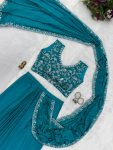 1FANCY CHINON EMBROIDERY LACE BORDER WORK READY TO WEAR SAREE WITH STITCHED BLOUSE PARTY WEAR WHOLESALE PRICE ETHNIC GARMENT (13)