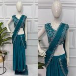 1FANCY CHINON EMBROIDERY LACE BORDER WORK READY TO WEAR SAREE WITH STITCHED BLOUSE PARTY WEAR WHOLESALE PRICE ETHNIC GARMENT (13)