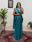 1FANCY CHINON EMBROIDERY LACE BORDER WORK READY TO WEAR SAREE WITH STITCHED BLOUSE PARTY WEAR WHOLESALE PRICE ETHNIC GARMENT (13)