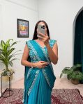 1FANCY CHINON EMBROIDERY LACE BORDER WORK READY TO WEAR SAREE WITH STITCHED BLOUSE PARTY WEAR WHOLESALE PRICE ETHNIC GARMENT (13)
