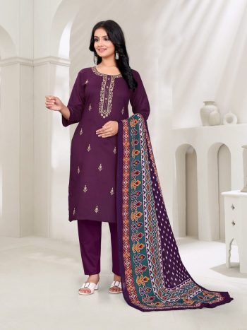 FANCY COTTON BLEND EMBROIDERY WORK TOP BOTTOM WITH DUPATTA WINE