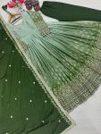 1FANCY DUAL TONE CHINON SILK EMBROIDERY SEQUENCE WORK GOWN BOTTOM WITH DUPATTA FESTIVE WEAR WHOLESALE PRICE ETHNIC GARMENT (17)
