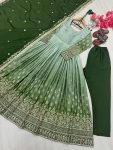 1FANCY DUAL TONE CHINON SILK EMBROIDERY SEQUENCE WORK GOWN BOTTOM WITH DUPATTA FESTIVE WEAR WHOLESALE PRICE ETHNIC GARMENT (17)