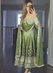 FANCY DUAL TONE CHINON SILK EMBROIDERY SEQUENCE WORK GOWN BOTTOM WITH DUPATTA PISTA